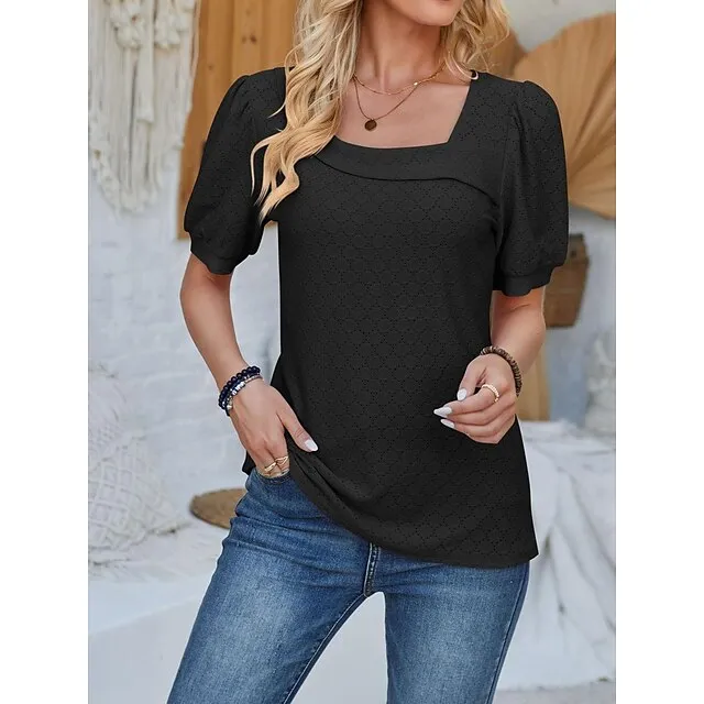 Shirt Blouse Women's Black White Yellow Plain Sexy Street Daily Fashion V Neck Regular Fit S