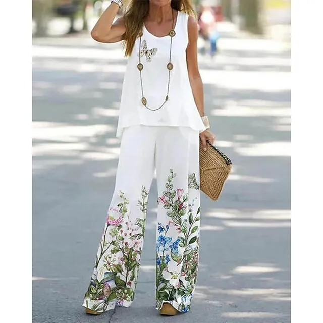 Women's Bolero Top Printing Daily White Print Sleeveless Fashion U Neck Loose Fit Summer