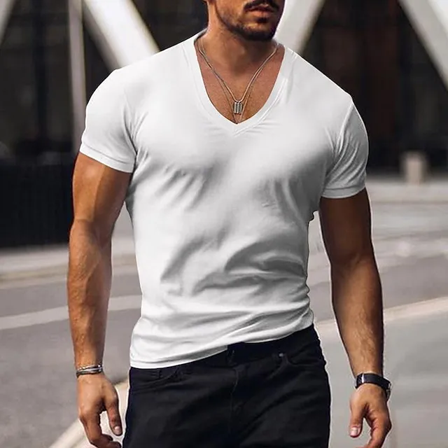 Men's T shirt Tee Tee Short Sleeve Shirt Tee Top Plain V Neck Street Vacation Short Sleeve Clothing Apparel Fashion Designer Basic