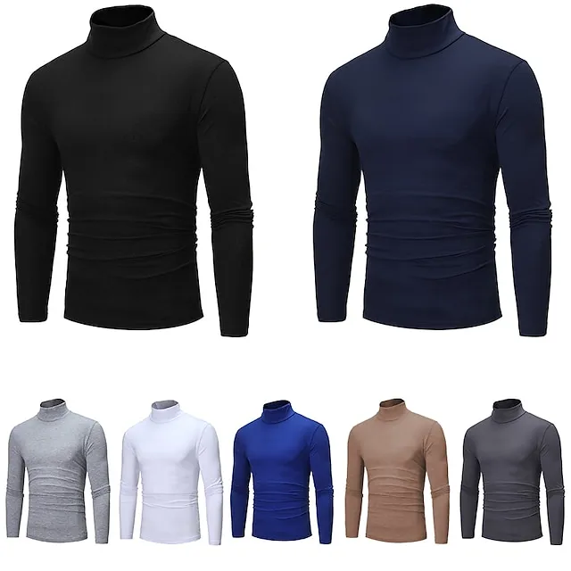 Men's T shirt Tee Turtleneck shirt Long Sleeve Shirt Plain Rolled collar Street Long Sleeve Clothing Apparel Vintage Essential