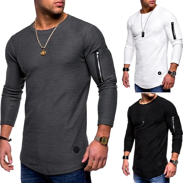 Men's T shirt Tee Cool Shirt Long Sleeve Shirt Plain Round Neck Casual Clothing Apparel Classic