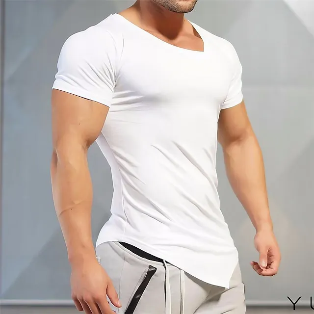 Men's T shirt Tee Plain V Neck Casual Holiday Short Sleeve Clothing Apparel Cotton Sports Fashion Lightweight Muscle
