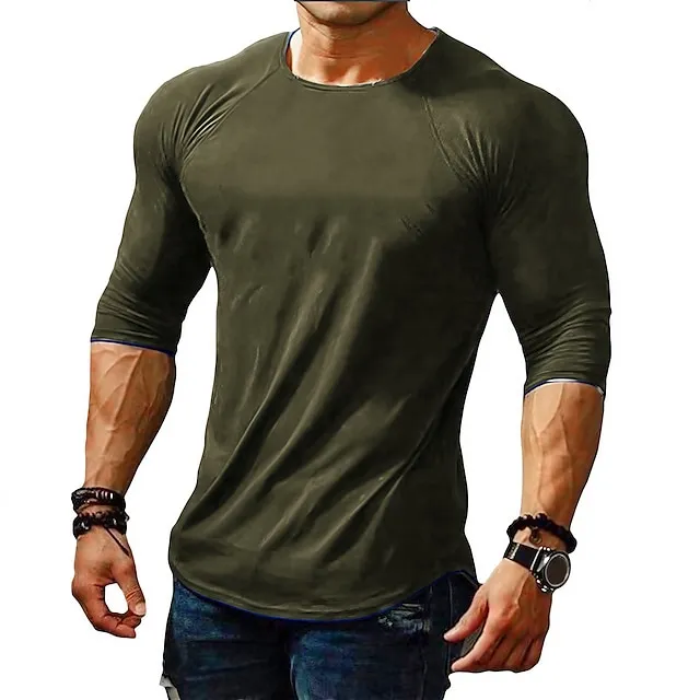 Men's T shirt Tee Tee Long Sleeve Shirt Plain Crew Neck Casual Sports Long Sleeve Clothing Apparel Muscle Big and Tall