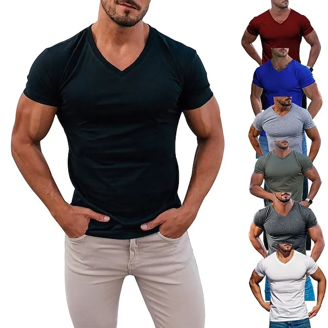 Men's T shirt Tee Moisture Wicking Shirts Plain V Neck Street Casual Short Sleeve Clothing Apparel Fashion Classic Comfortable Big and Tall