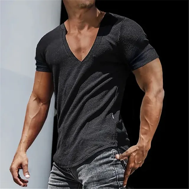 Men's T shirt Tee Tee Top Plain V Neck Street Vacation Short Sleeves Clothing Apparel Designer Basic Modern Contemporary