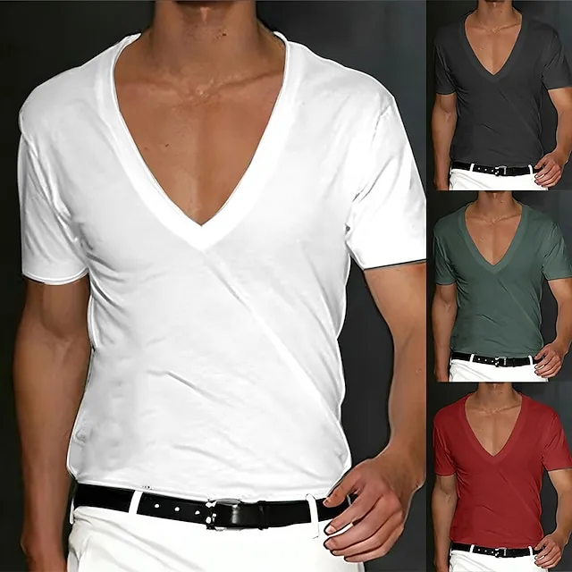 Men's T shirt Tee Tee Top Plain V Neck Street Vacation Short Sleeves Clothing Apparel Designer Basic Modern Contemporary
