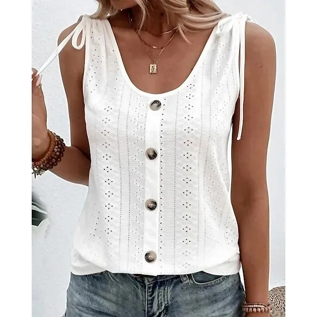 Women's Tank Top Plain Daily Weekend Sleeveless Light Blue claret Black Button Sleeveless Basic U Neck Regular Fit