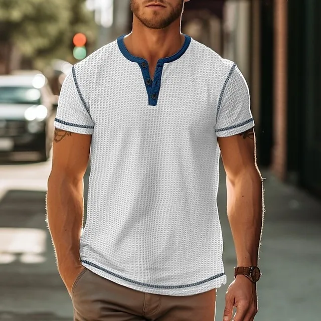 Men's Waffle Henley Shirt Henley Shirt Tee Top Plain Raglan Sleeve Henley Street Vacation Short Sleeves Clothing Apparel Fashion Designer Basic