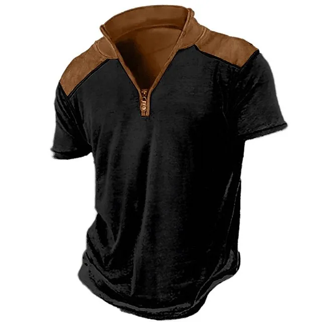 Men's T shirt Tee Tee Top Color Block Standing Collar Street Vacation Short Sleeves Clothing Apparel Fashion Designer Basic