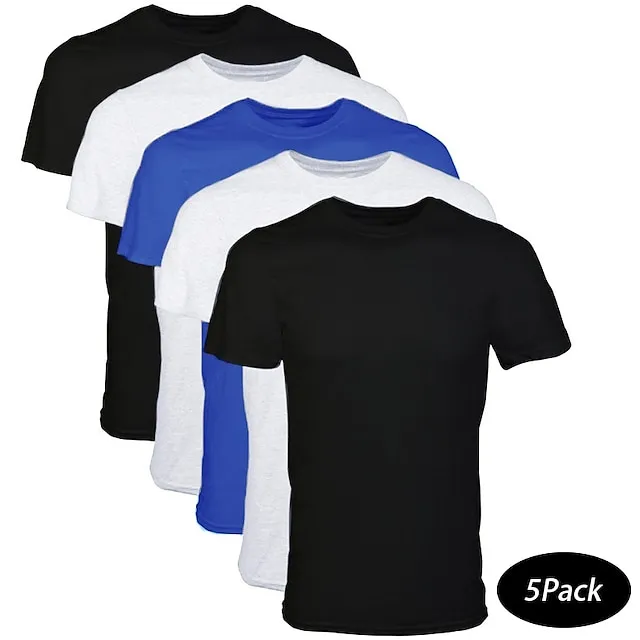 Men's T shirt Tee Moisture Wicking Shirts Tee Top Plain Crew Neck Street Vacation Short Sleeves 5-Piece Clothing Apparel 5pcs Fashion Designer Basic