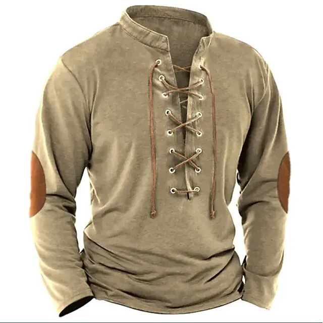 Men's T shirt Tee Tee Top Long Sleeve Shirt Plain Stand Collar Street Vacation Long Sleeve Lace up Clothing Apparel Fashion Designer Basic