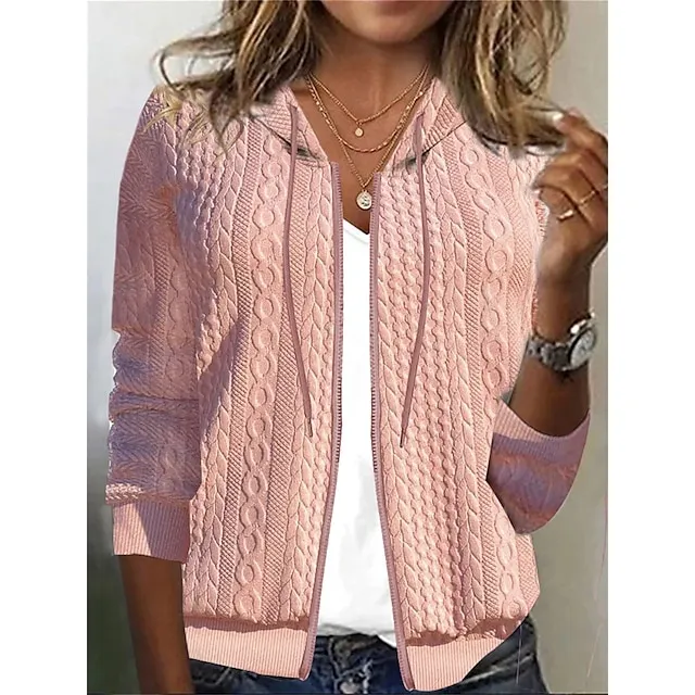 Women's Zip Up Hoodie Sweatshirt Hoodie Sweatshirt Zip Sweatshirt Textured Solid Color Street Casual Zip Up Black Pink Green Basic Hoodie Long Sleeve Top Micro-elastic Spring & Fall