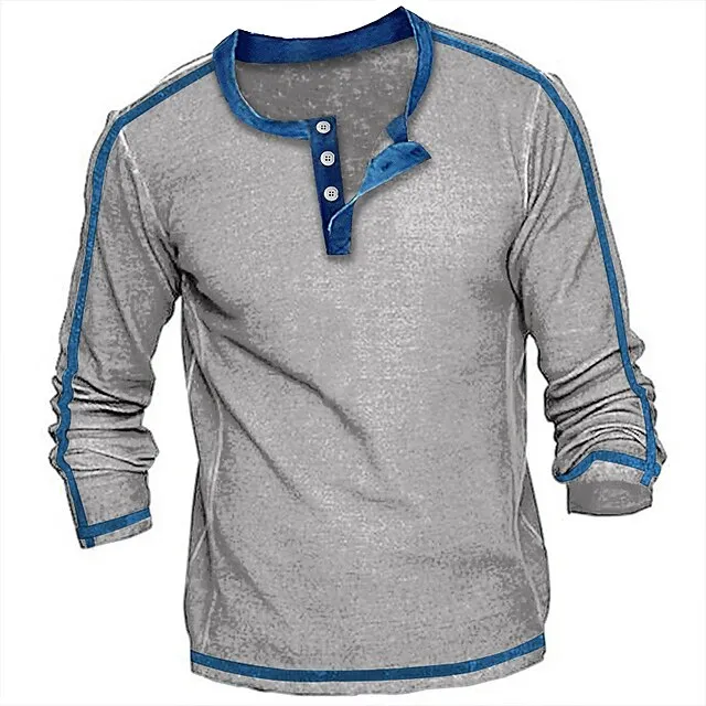 Men's T shirt Tee Henley Shirt Tee Top Color Block Henley Street Vacation Long Sleeve Clothing Apparel Fashion Designer Basic