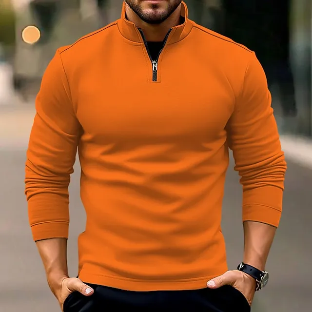 Men's T shirt Tee Zip Half Shirt Tee Top Long Sleeve Shirt Plain Quarter Zip Street Vacation Long Sleeve Clothing Apparel Fashion Designer Basic Halloween