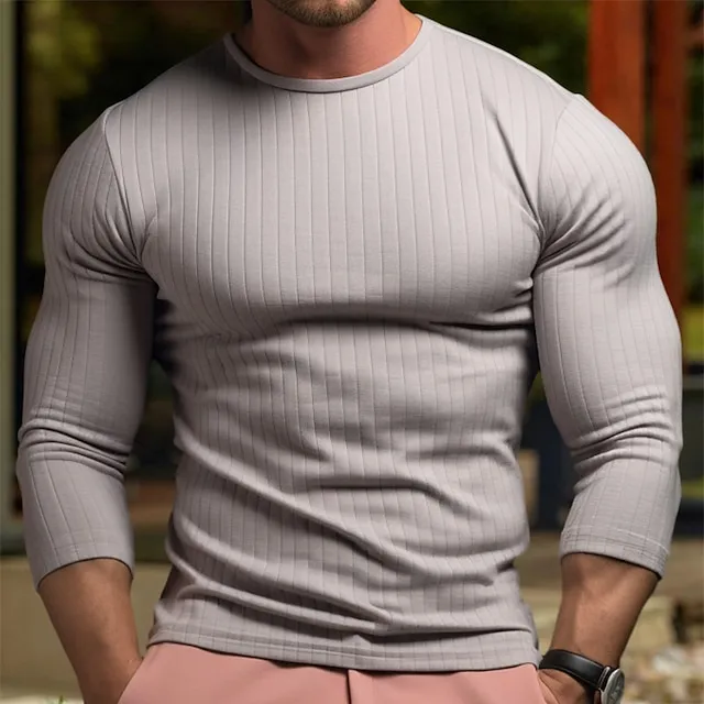 Men's T shirt Tee Henley Shirt Tee Top Long Sleeve Shirt Plain Crew Neck Street Vacation Long Sleeve Clothing Apparel Fashion Designer Basic