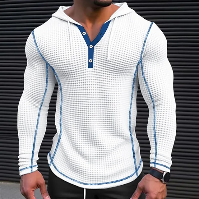 Men's T shirt Tee Waffle Henley Shirt Henley Shirt Tee Top Long Sleeve Shirt Plain Henley Street Vacation Long Sleeve Patchwork Clothing Apparel Fashion Designer Basic