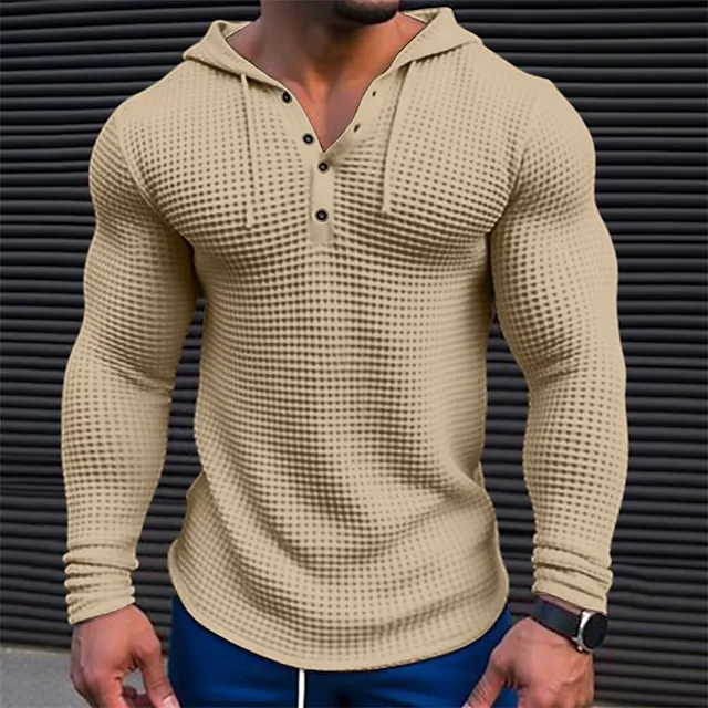 Men's T shirt Tee Waffle Henley Shirt Tee Top Long Sleeve Shirt Color Block Hooded Street Vacation Long Sleeve Patchwork Clothing Apparel Fashion Designer Basic