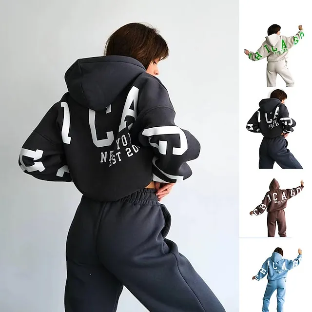 Hoodie Sweatshirt Sweatpants Letter Graphic Sweatsuit For Couple's Men's Women's Adults' Hot Stamping Street Casual Daily
