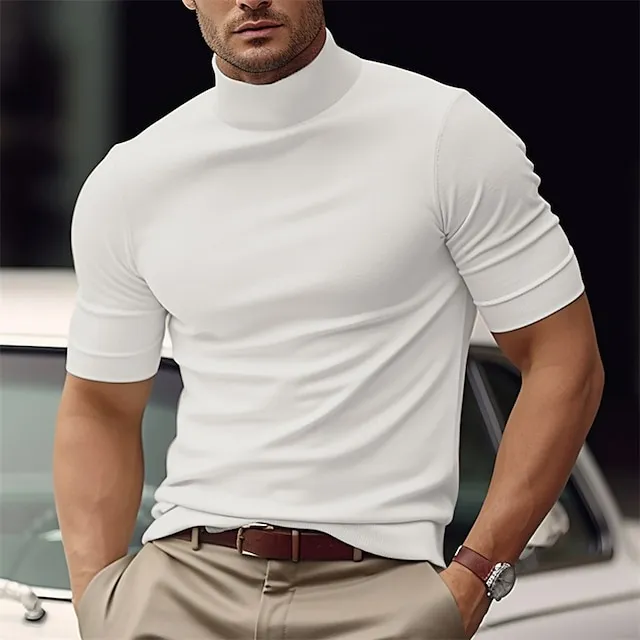 Men's T shirt Tee Tee Top Plain Turtleneck Street Vacation Short Sleeves Clothing Apparel Fashion Designer Basic
