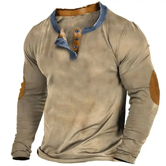 Men's T shirt Tee Henley Shirt Tee Top Long Sleeve Shirt Color Block Henley Street Vacation Long Sleeve Patchwork Clothing Apparel Vintage Designer Basic